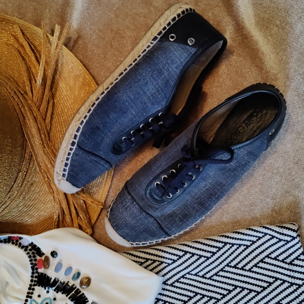 Jimmy Choo Denim & leather trim espadrilles - size 8.5